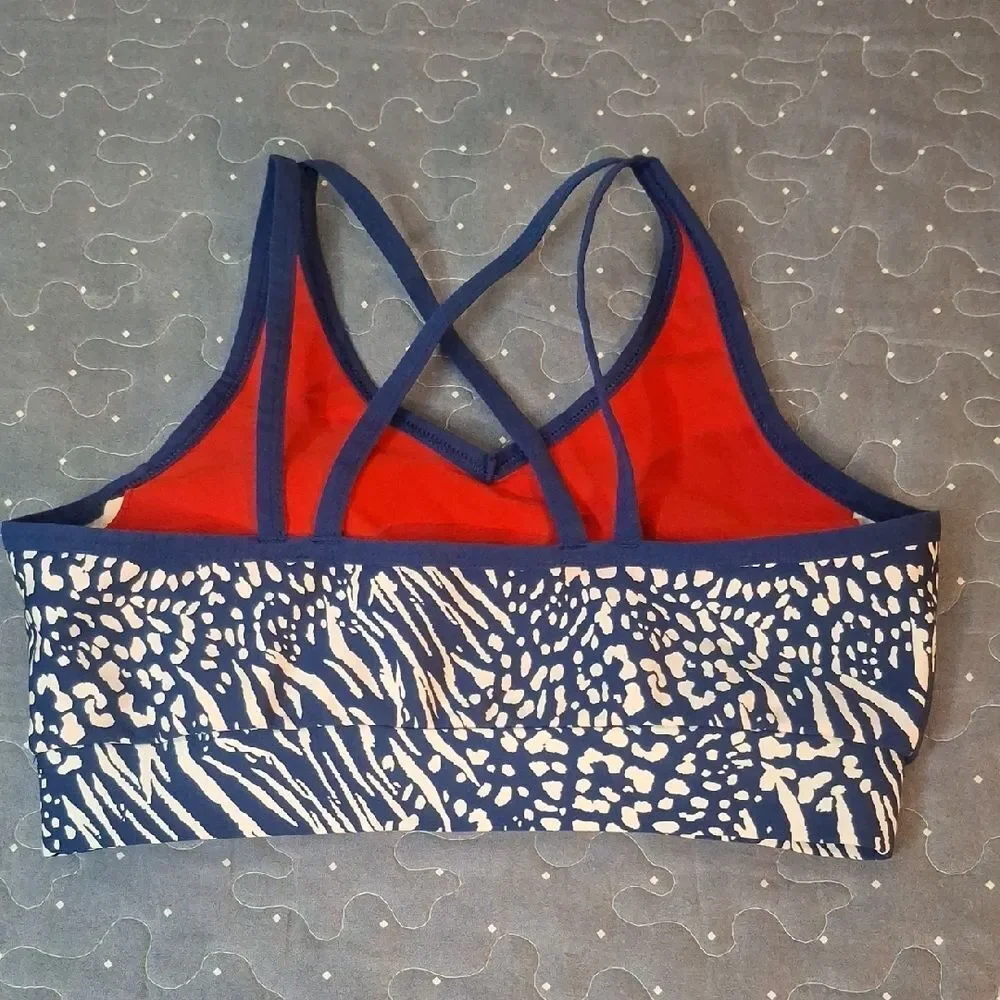 Tommy Hilfiger Blue and White Sports Bra with Strappy Back size small